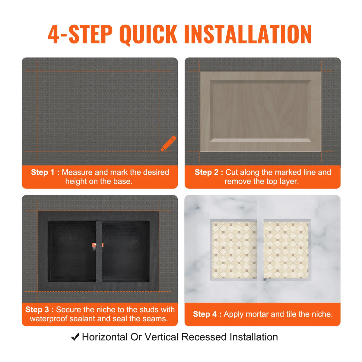 SucceBuy Shower Niche Ready for Tile Shelf Organizer  Corners Niche Recessed Sealed Protection  Soap Storage for Shower Bathroom