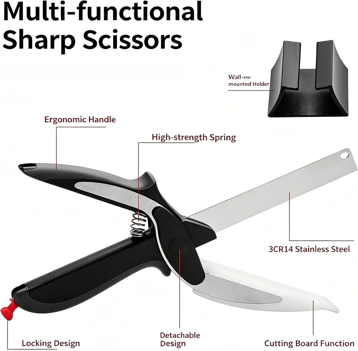 2 in 1 Kitchen Scissors for Food – Stainless Steel 9.5" Tomato Knife Chops Vegetables, Fruit, Cheese, Meat in Seconds | Dishwasher Safe Cutting Board Scissors with Safety Lock – Mess-Free Prep