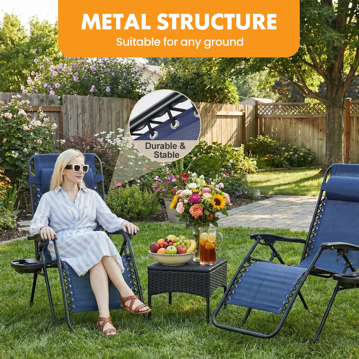 MCQ Outdoor Zero Gravity Chairs Set of 2 Folding Recliner Beach Camping Patio Lounge Chair with Cup Holder and Adjustable Pillow