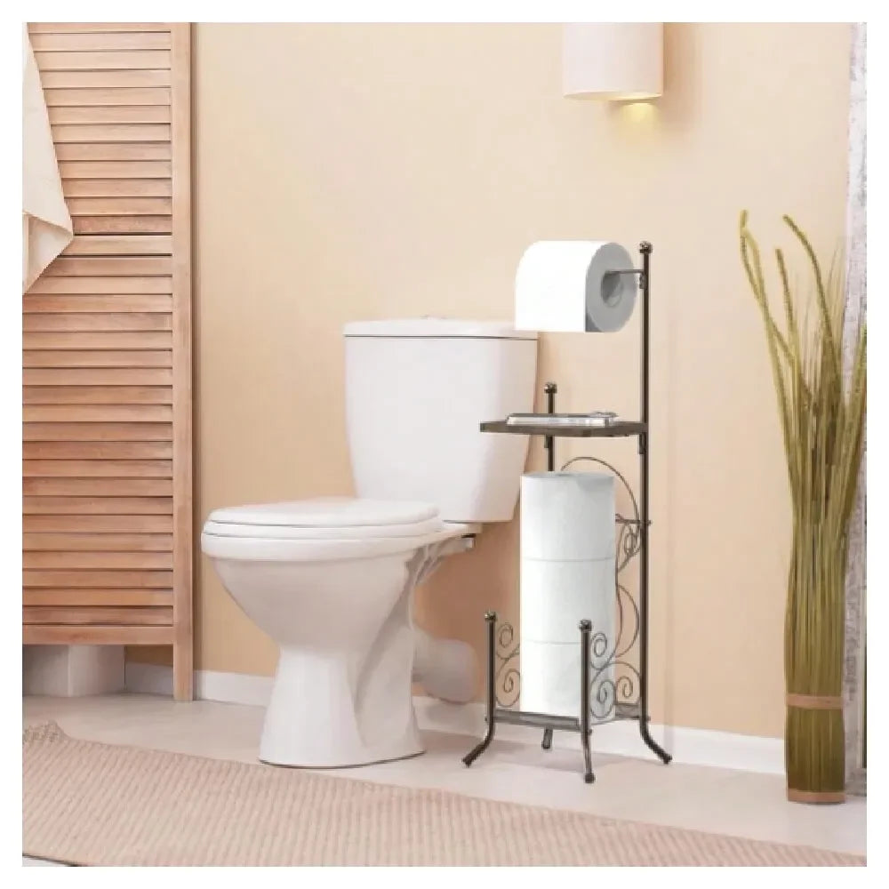 Style Bathroom Toilet Tissue Roll Holder Stand With Shelf, Bronze,23514815
