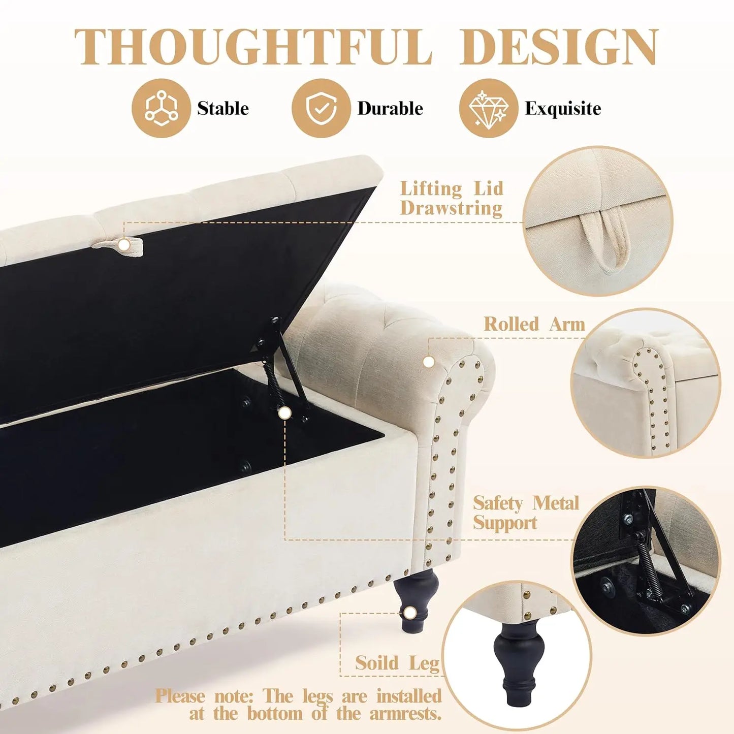51" Storage Ottoman Bench, End of Bed Bench for Bedroom, Storage Ottomans for Foot of Bed, Chenille Upholstered, Customized