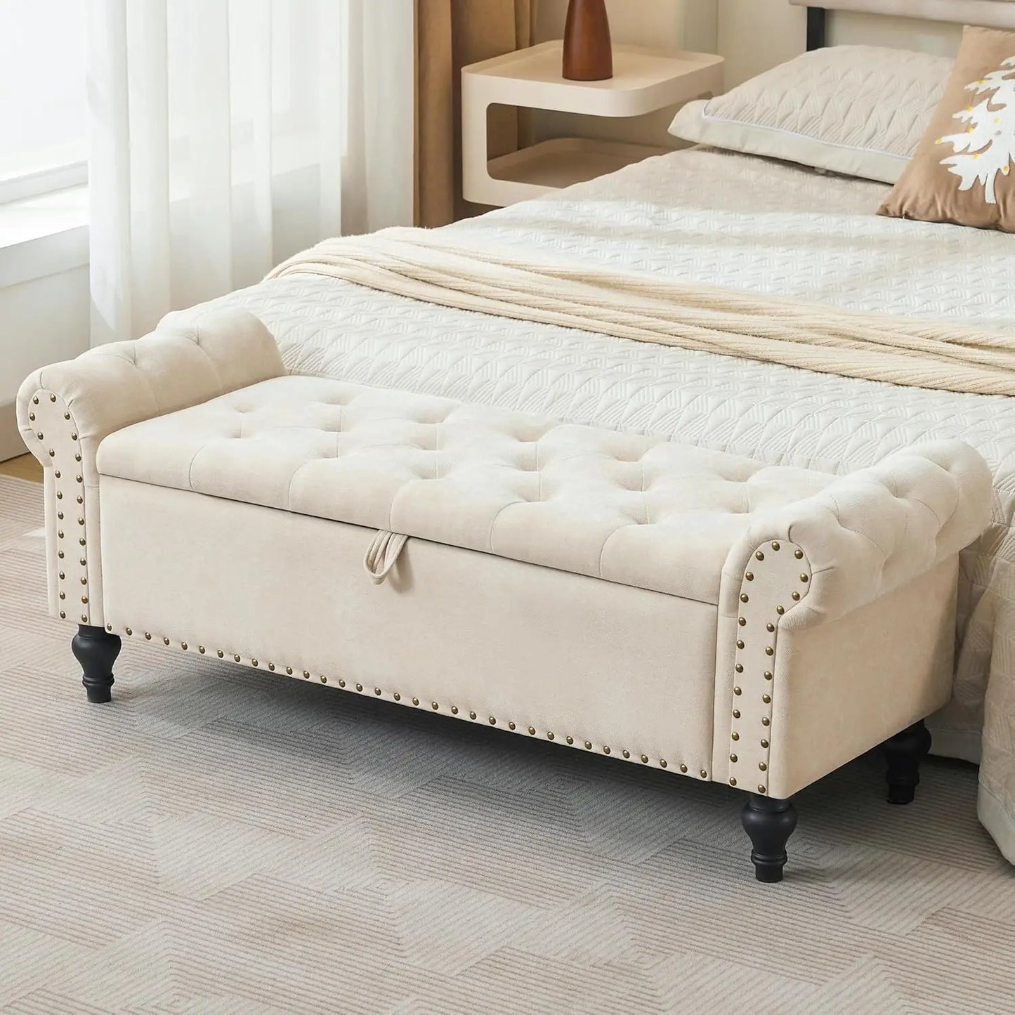 51" Storage Ottoman Bench, End of Bed Bench for Bedroom, Storage Ottomans for Foot of Bed, Chenille Upholstered, Customized
