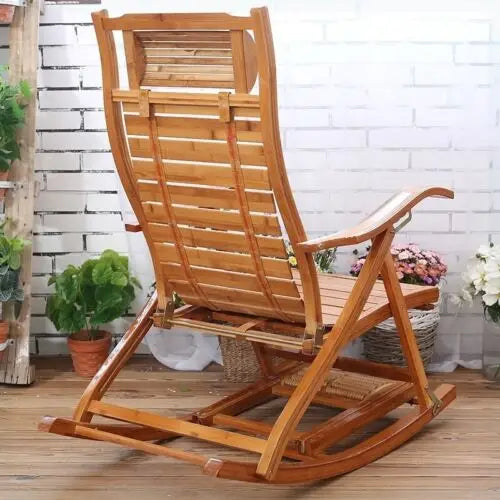 Heavy Duty Folding Rocking Chair Bamboo Living Room Indoor Outdoor Furniture Adjustable Sun Lounger Chairs