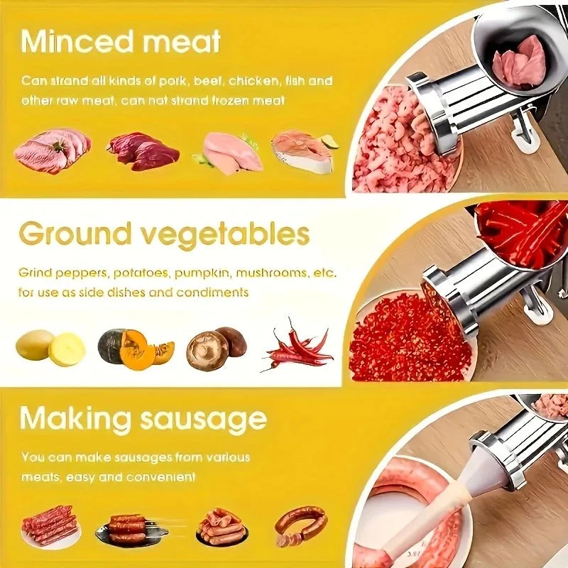 ZNLYRION Manual Meat Grinder Stainless Steel Hand Crank Mincer Sausage Stuffer Machine Table Clamp Design Household Kitchen Tool for Mincing Meat Vegetables Making Sausage