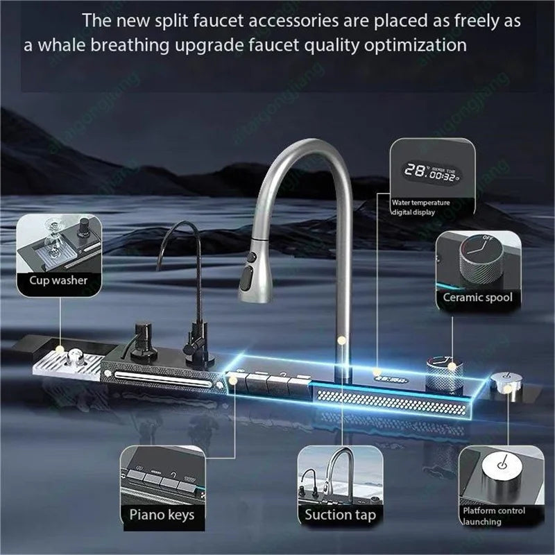 5.0MM Double Waterfall Sink Embossed Stainless Steel Kitchen Sink Large Single Slot Digital Display Wash Basin Dishwashing Pond